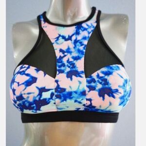 PINK Victorias Secret Watercolor Marbled High Neck Mesh Racerback Bikini Top XS